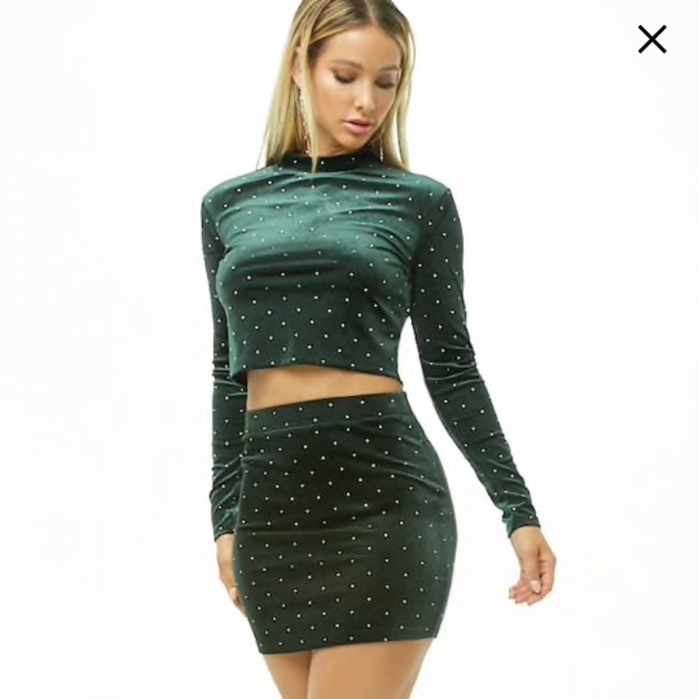 BNWT Studded Emerald Green Two Piece Skirt Set